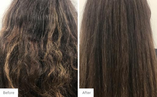 2 - Before and After Real Results picture of a woman's hair.