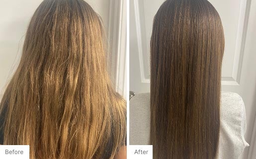 8 - Before and After Real Results picture of a woman's hair.