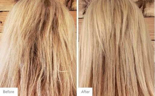 9 - Before and After Real Results picture of a woman's hair.