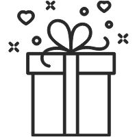 Icon of a wrapped gift box with sparkles surrounding it.