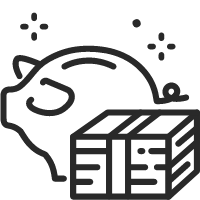 Piggy Bank and money stack icon represents 10% Neora Cashback on every purchase with Preferred Customer Perks.