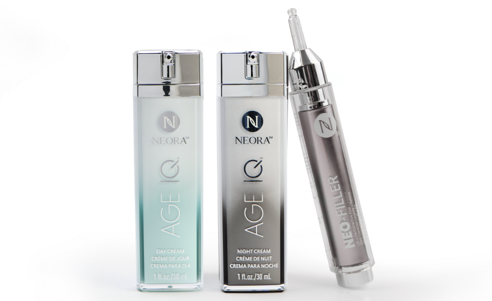 A video thumbnail with a set of Neo-FILLER, Age IQ Day Cream and Age IQ Night Cream bottles.