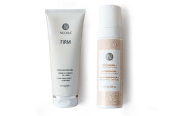 A pair of Firm Body Contour Cream and 3-in-1 Sunless Tanning + Sculpting Foam.