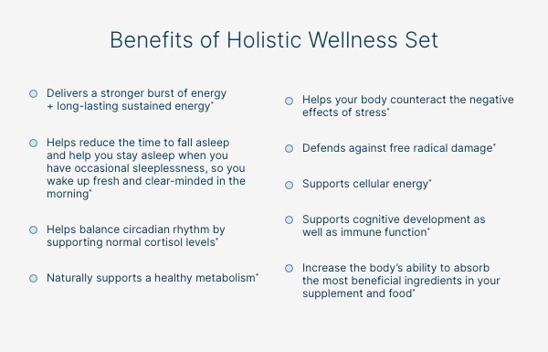 Infographic of the benefits of using the Holistic Wellness Set.