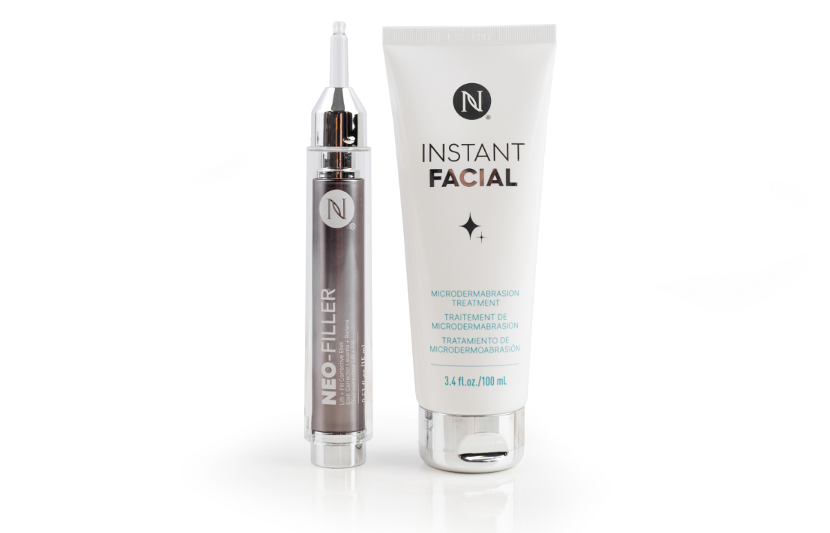 A Neo-FILLER tube and Instant Facial Tube paired next to each other.