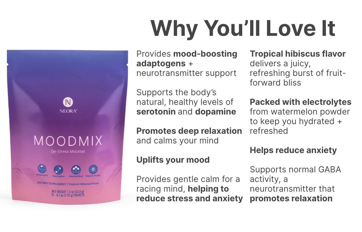 An infographics of reasons why we love using Neora's MOODMIX.