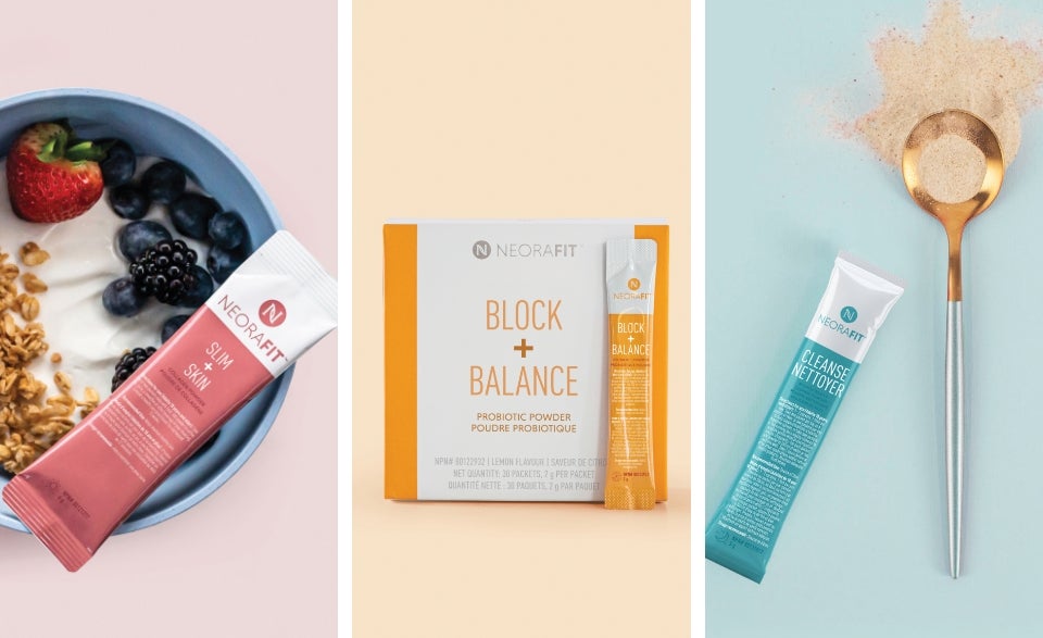 A collage of NeoraFit products being used.