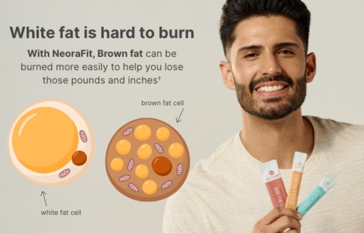 Infographic explaining how NeoraFit™ helps Brown Fat Cells, which maintains more mitochondria than white fat.