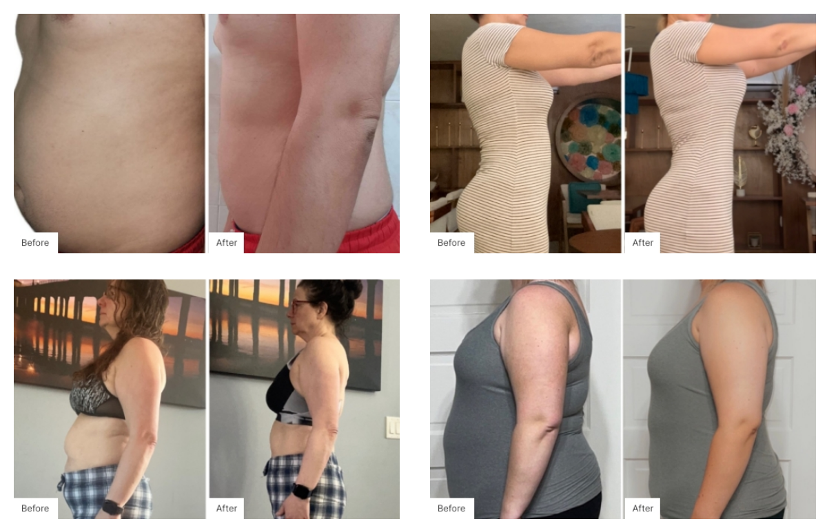 Before and After 90day body results of three women and one man that have used NeoraFit.