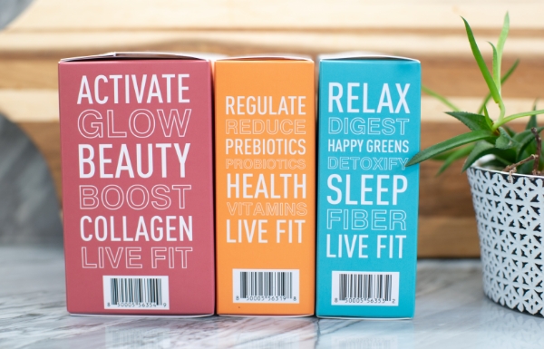 Lifestyle shot of NeoraFit™ Weight Management & Wellness Set resting on a marble counter.