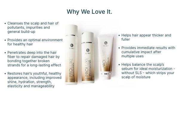 Benefits of why Neora loves the ProLuxe Hair Care System