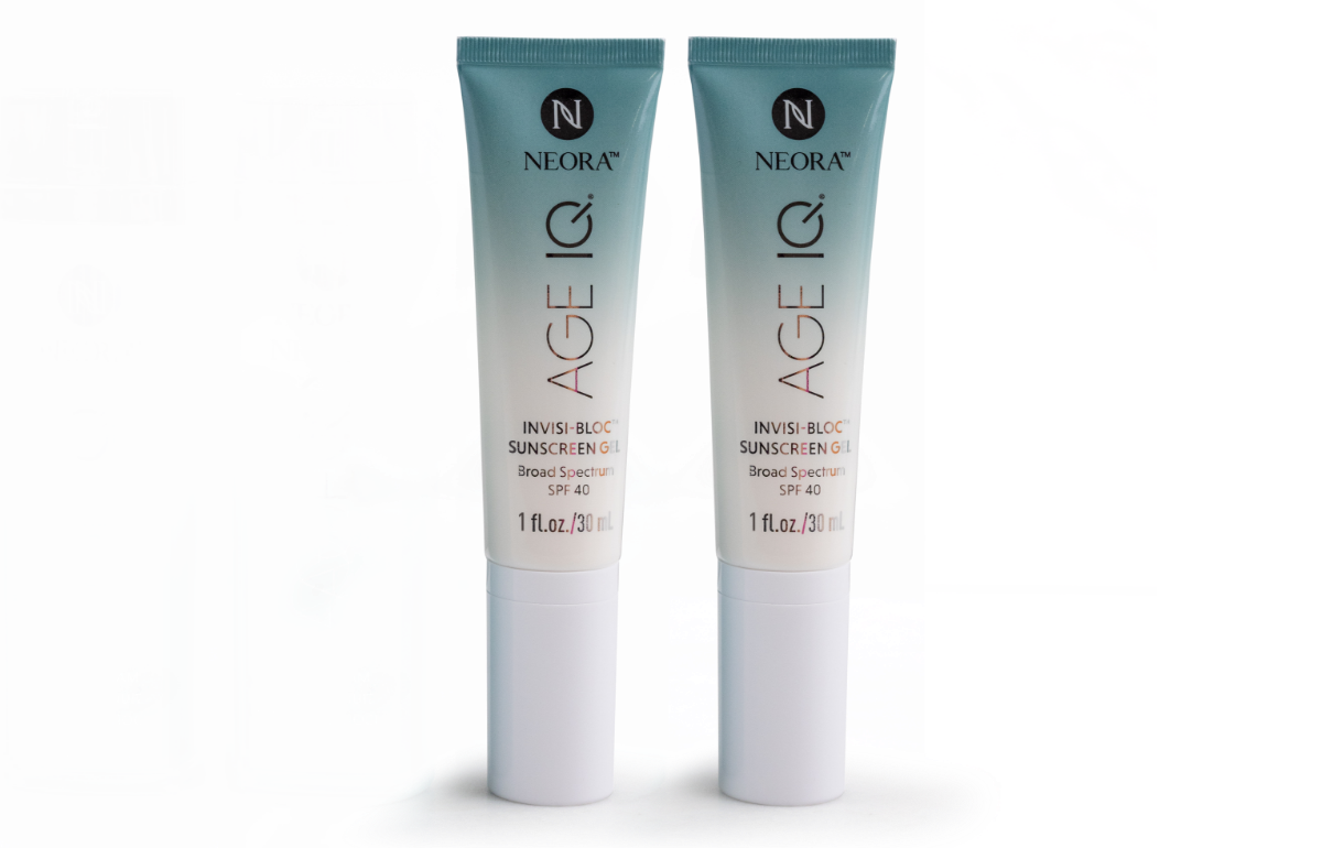 Two tubes of Neora's Invisi-Bloc SPF40.