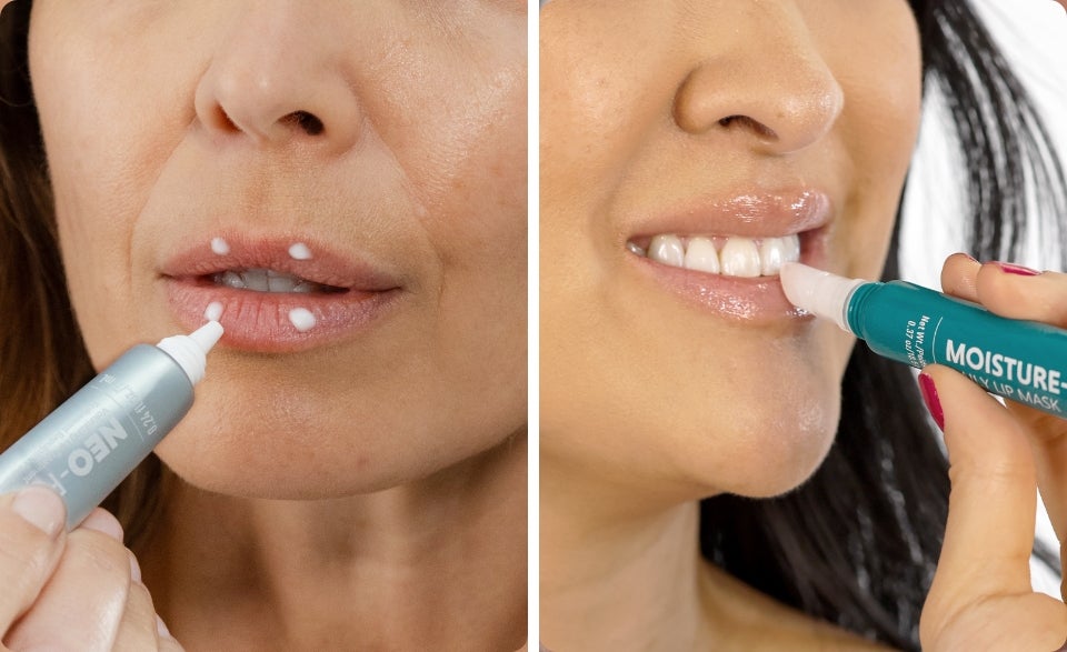 A thumbnail for the How To Use video. Featured is a woman holding the Neo-FILLER Face & Lip Contour Duo products in front of her face.