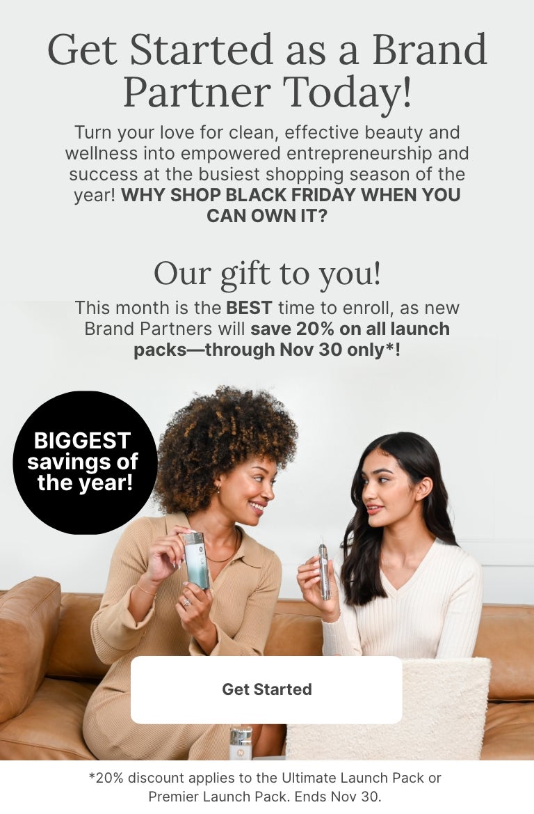 Three smiling women promoting the opportunity to be a Neora Brand Partner. This month get a FREE Slim + Skin Collagen Powder product for joining.