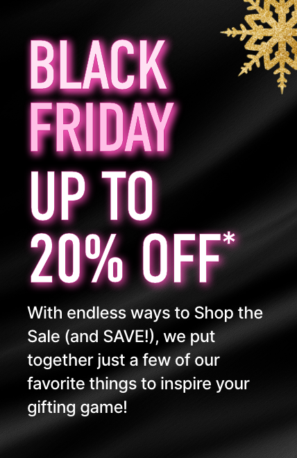 BLACK FRIDAY WOW—NOW! GIFT GUIDE Get a jump on your holiday list with endless ways to Shop the Sale (and SAVE!) on a black background with gold glitter snowflakes.