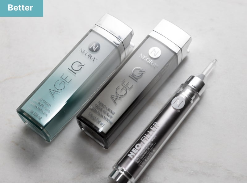 A bundle shot of a Fill, Lift & Glow set on a marble background. The corner of this graphic mentions "Better."