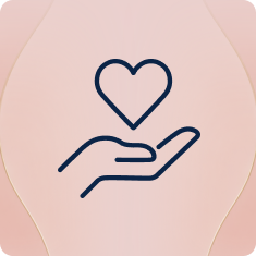 An icon of a hand holding a floating heart.