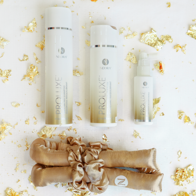 Save 15% with Wow-Worthy Hair Set which includes ProLuxe Shampoo, ProLuxe Conditioner, ProLuxe Scalp Treatment and a FREE Heatless Curling Set
