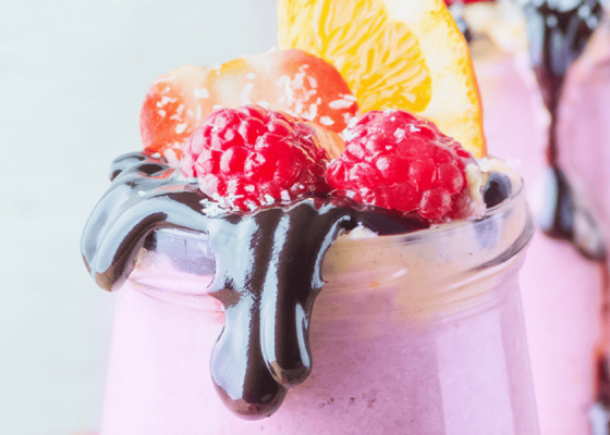 Strawberry Smoothie Drizzled with Chocolate