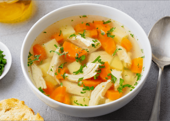 Homemade Chicken Soup with Crusty Bread