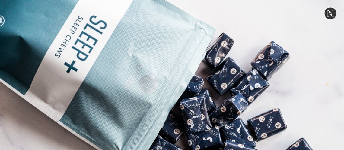 Neora Sleep Chews falling out of its bag.
