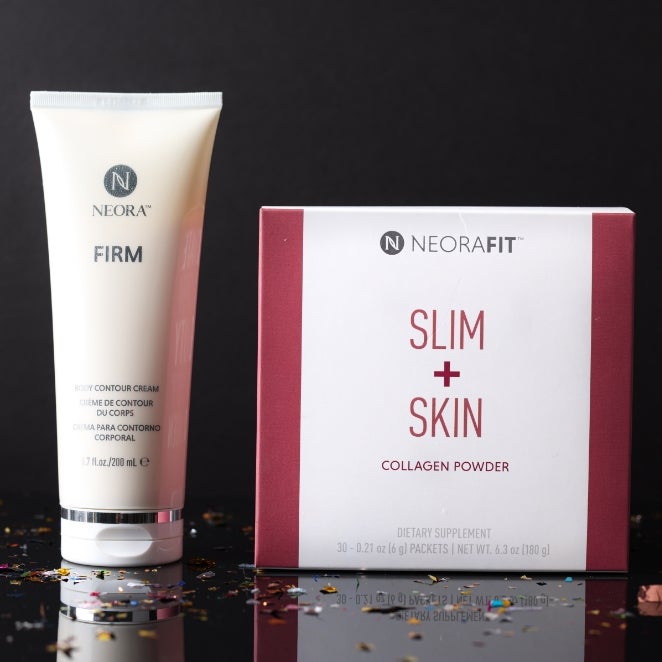Save 15% with the Collagen Besties Bundle, which includes Firm Body Contour Cream and Slim & Skin Collagen Powder.