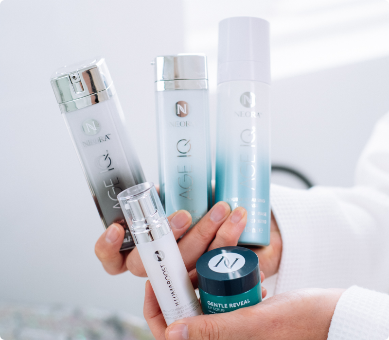 Neora’s hottest holiday must-have, the Cleanse, Correct, Protect Gift Set, which includes Age IQ Day Cream, Age IQ Night Cream, Age IQ Double-Cleansing Face Wash, IllumaBoost Brightening and Shield and FREE Gentle Reveal Lip Scrub with a Black Friday Steal callout that this set is 20% off now through November 28*.