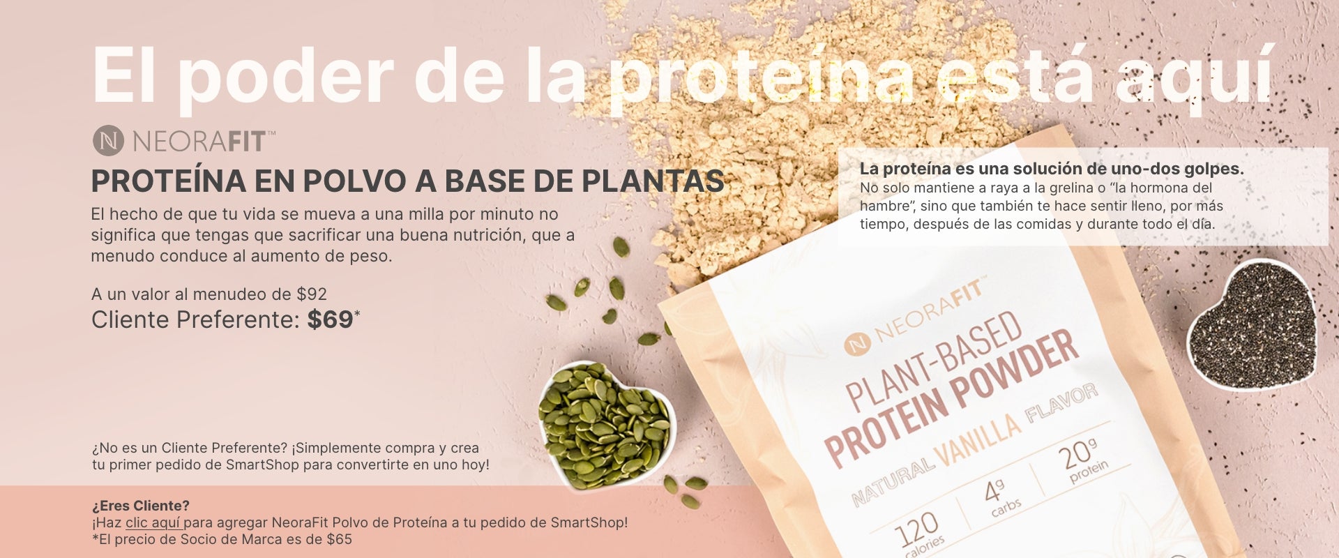 La proteína en polvo de origen vegetal de Neora está aquí